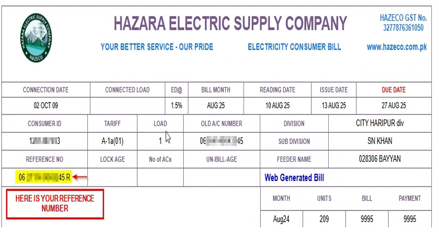 hazeco online bill reference number check
