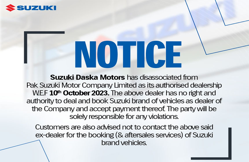 Pak Suzuki Terminates a Dealership 1