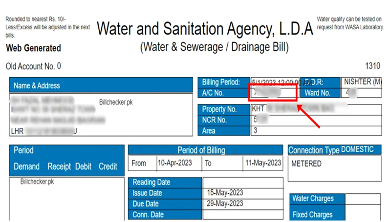 WASA Lahore Bill