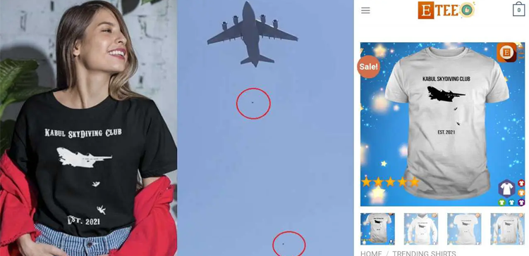 طیارے سے گرنے والے افغانیوں کا مذاق اڑانے والی ٹی شرٹس کی آن لائن فروخت