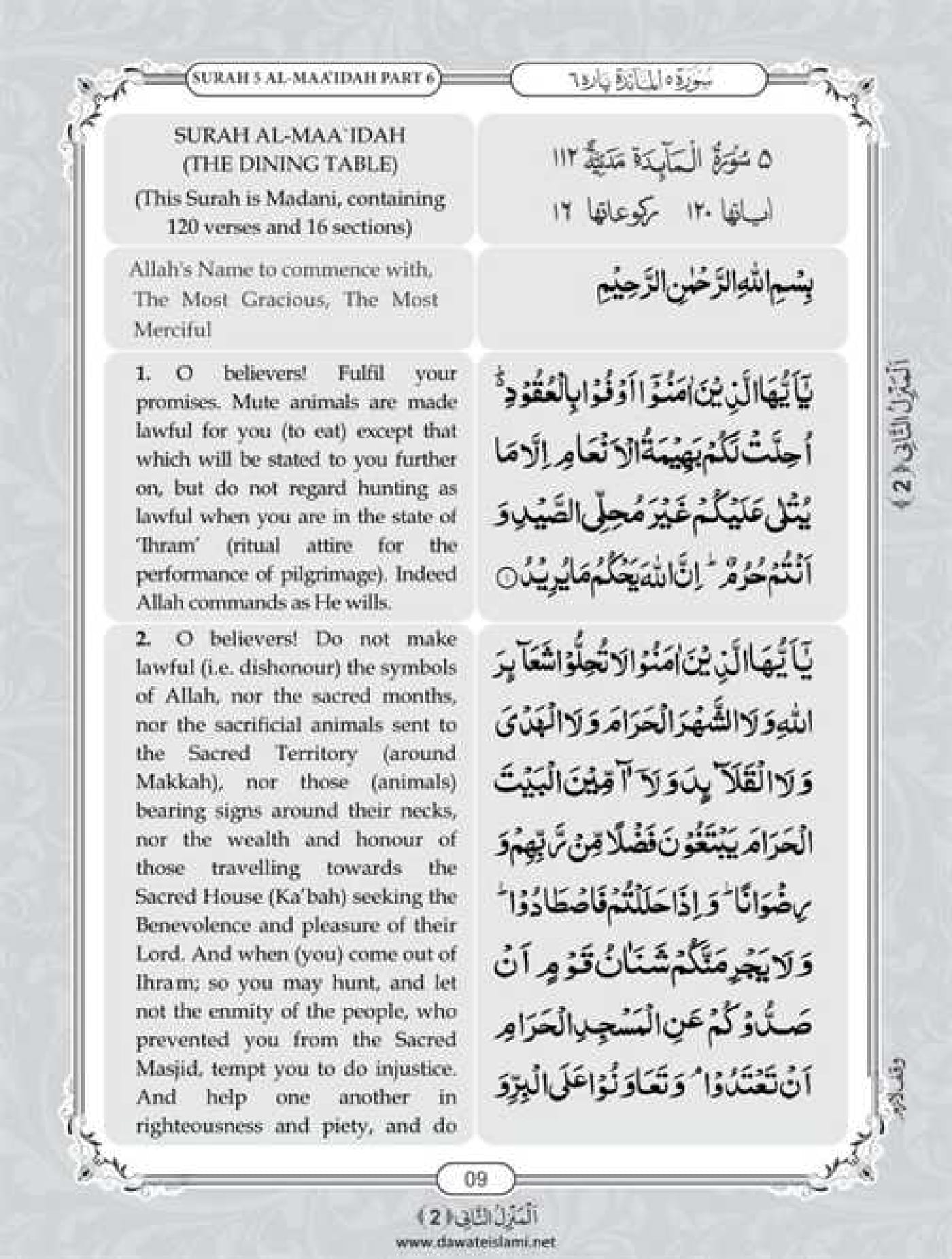 Surah Maidah English PDF - Online Download English Translation PDF