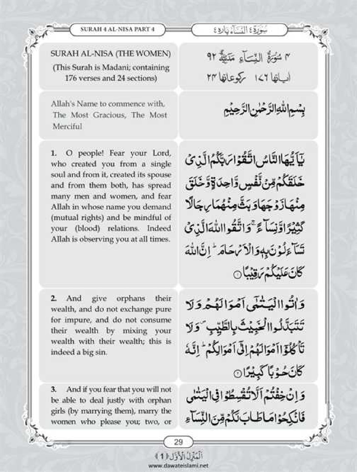 Surah Nisa English PDF Online Download English Translation PDF