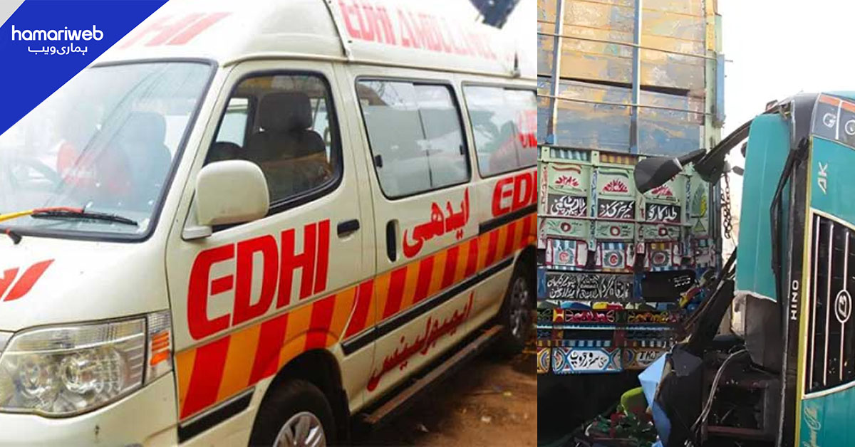 خیرپور: قومی شاہراہ پر مسافر کوچ اور ٹرک میں تصادم، 11 افراد جاں بحق