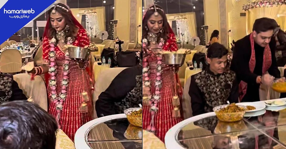 دلہا دلہن نے اپنی شادی کے دن کھانا لگانے والے عملے کی خدمت کرکے دل جیت لیے