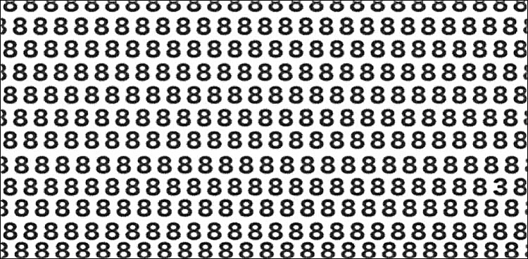 8 کے ہندسوں کے درمیان چھپا 3 نمبر تلاش کریں ۔۔ اس پہیلی کا جواب وہی افراد دے سکتے ہیں جو عقاب کی نظر سے چھوٹی چیزوں کو بھی دیکھ لیتے ہیں