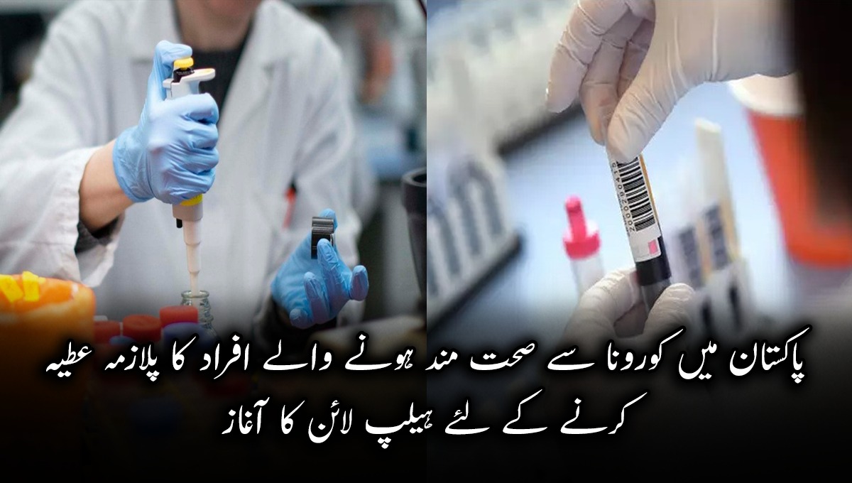 پاکستان میں کورونا سے صحت مند ہونے والے افراد کا پلازمہ عطیہ کرنے کے لئے ہیلپ لائن کا آغاز