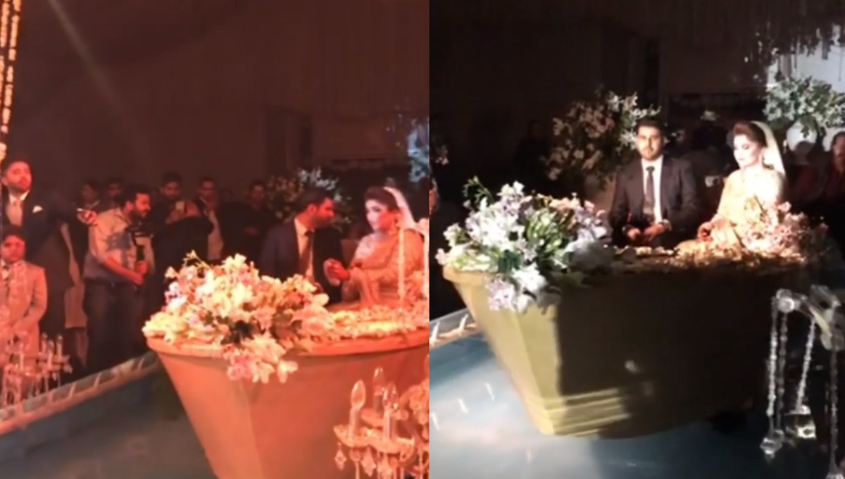 شادی میں کشتی پر بیٹھے دلہا دلہن کی انوکھی انٹری کی ویڈیو وائرل