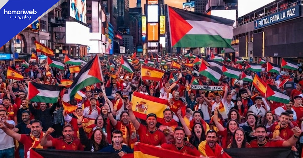 ٹائمز اسکوائر پر فلسطینی پرچموں کے ساتھ اسپین کی فتح کا جشن، ویڈیوز وائرل