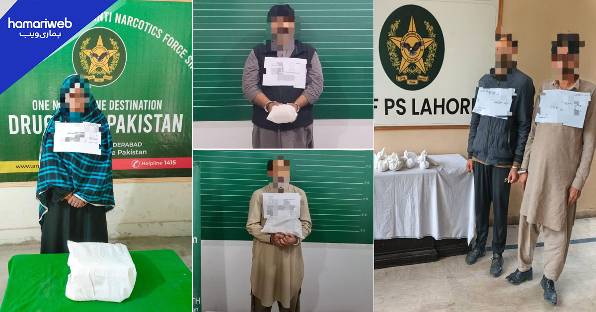 منشیات اسمگلرز کے خلاف ملک بھر میں کارروائیاں، خاتون سمیت 6 ملزمان گرفتار 