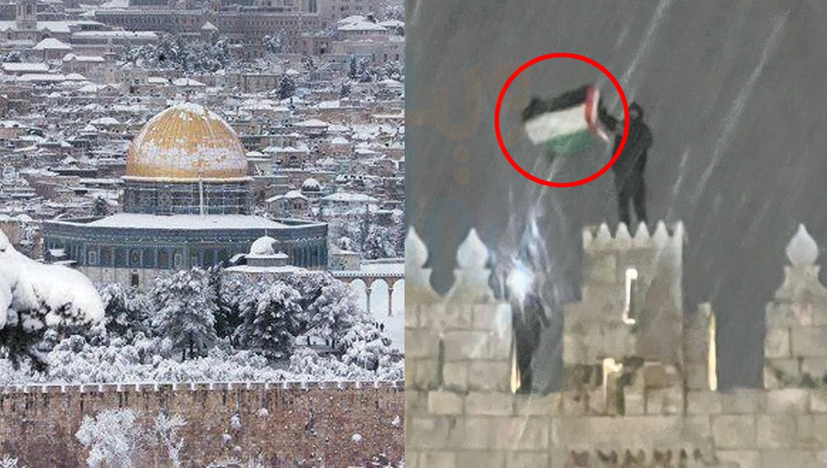 شدید برفباری اور طوفان میں جان کی پرواہ کیے بغیر یہ نوجوان جھنڈا کیوں لہرا رہا تھا؟