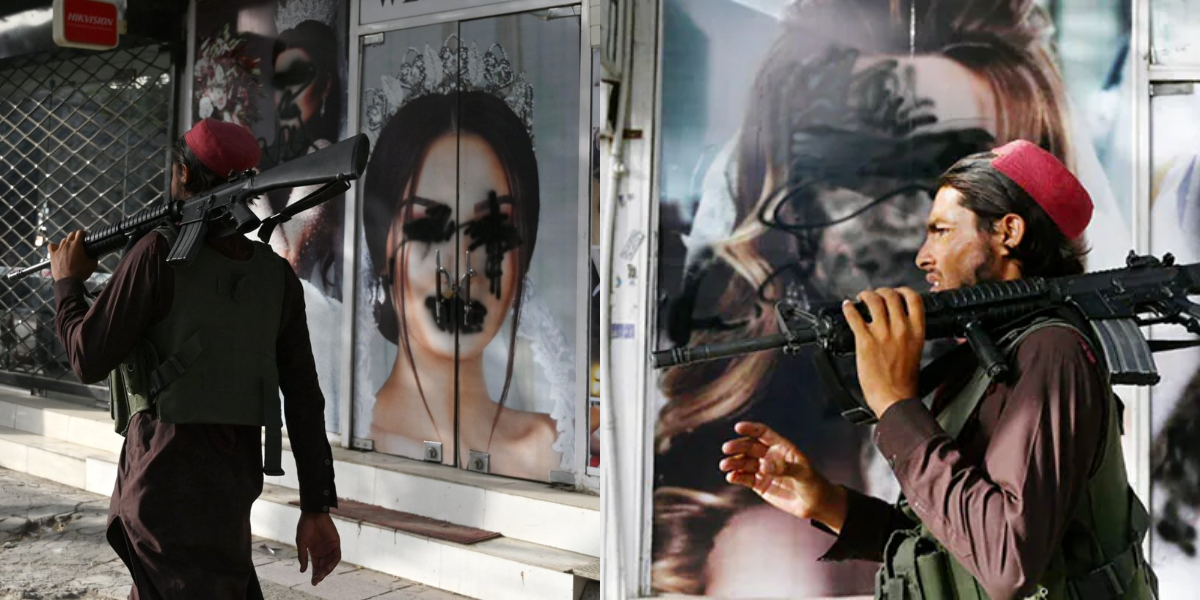 افغانستان بدلتی صورتحال، طالبان نے بیوٹی پالر کے باہر خواتین ماڈلز کی تصاویر سیاہ اسپرے سے رنگ دیں