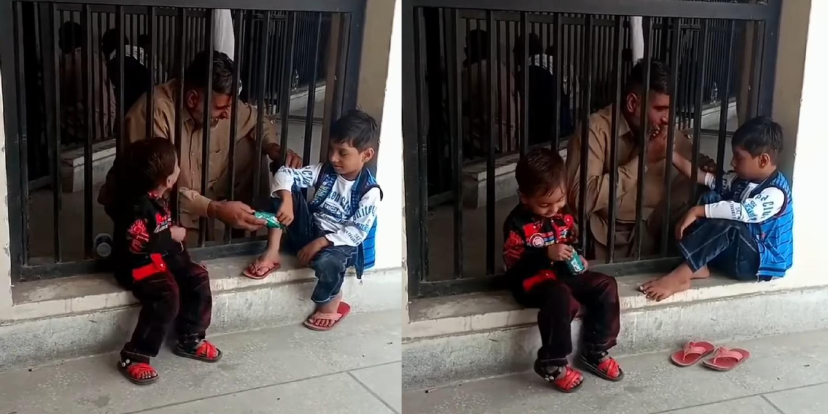 بابا آپ میرے ساتھ گھر کیوں نہیں چل رہے۔۔۔ سلاخوں کے پیچھے سے باپ اور بچوں کی ملاقات کی افسردہ کردینے والے ویڈیو مناظر