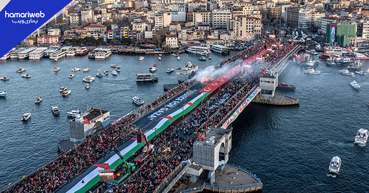 استنبول میں نئے سال کی صبح فلسطین کے حق میں بڑا مظاہرہ، لاکھوں افراد کی شرکت
