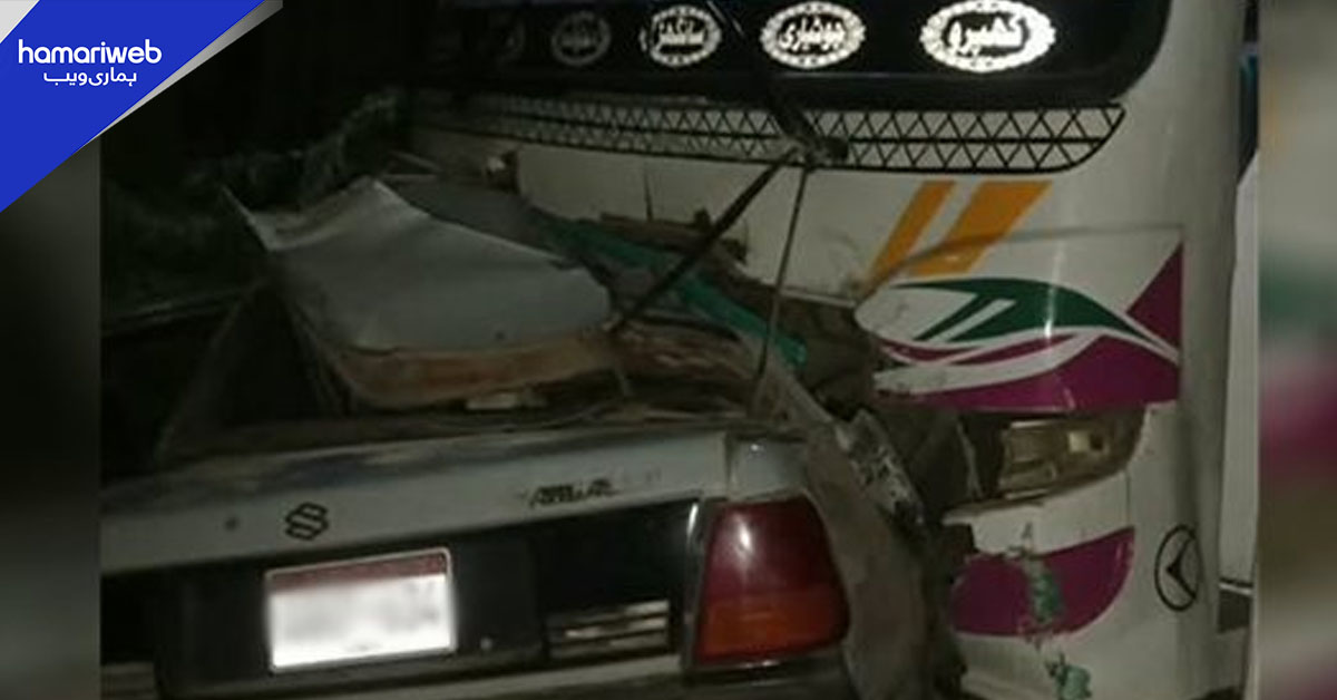 سانگھڑ: بس اور کار میں خوفناک تصادم، بچے سمیت 5 افراد جاں بحق، 4 زخمی
