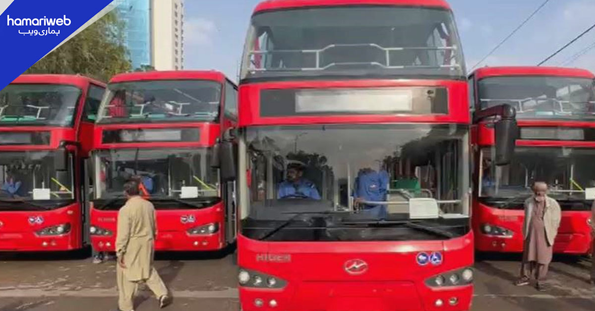 کراچی میں ڈبل ڈیکر بس سروس شروع، سینئر وزیر شرجیل انعام میمن نے افتتاح کیا