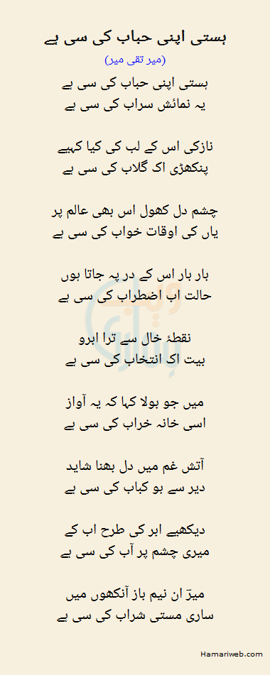 Hasti Apni Habab Ki Si Hai by Mir Taqi Mir - Urdu Poetry