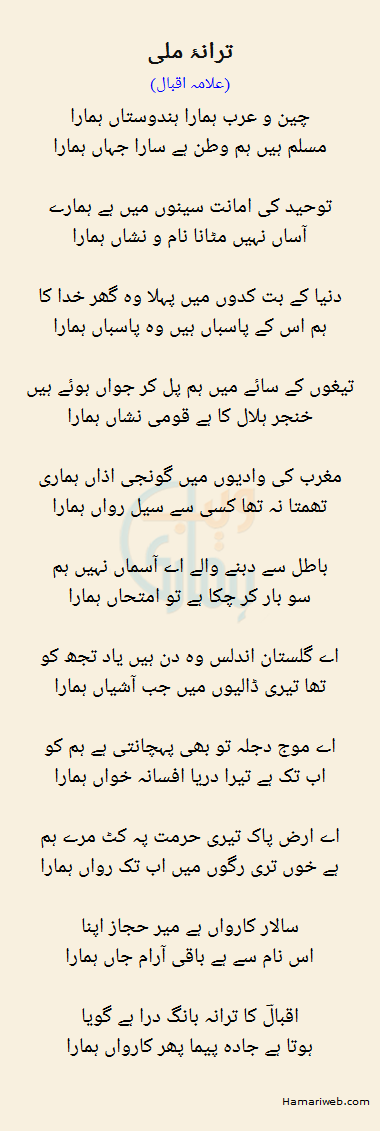 Tarana E Milli by Allama Iqbal - Urdu Poetry